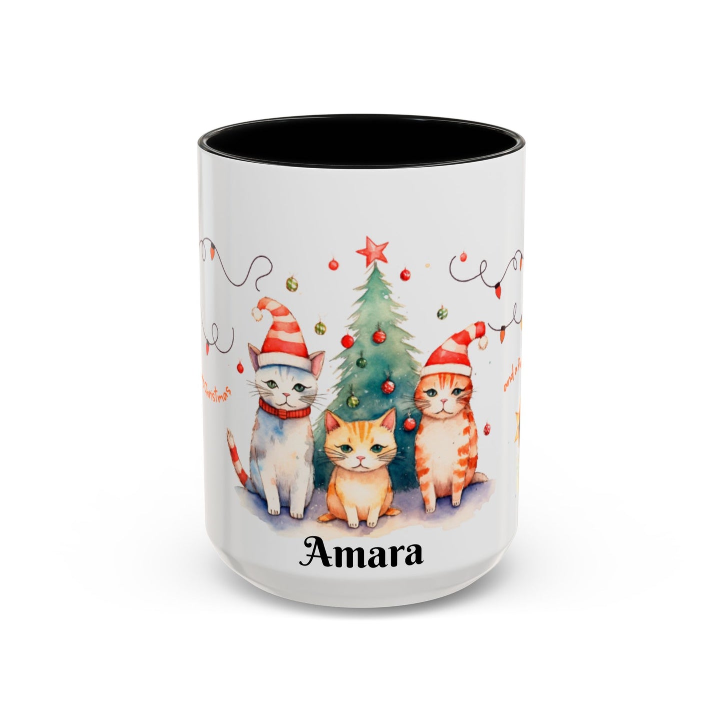 Personalized Festive Cat Accent Coffee Mug, Holiday, Christmas, Unique Gift, Home Decor, Cute Cat Lovers, Christmas Day Gift