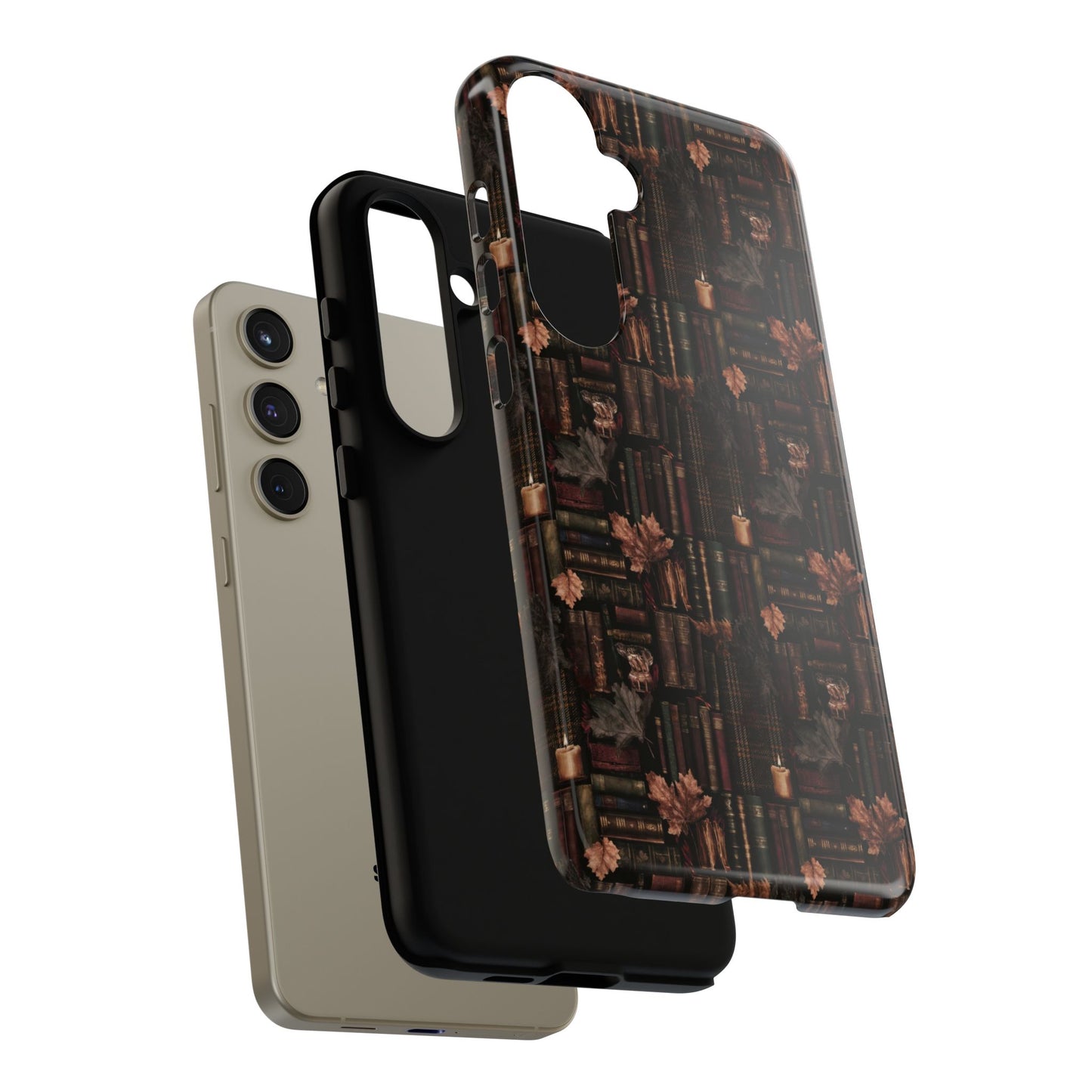 Gothic Phone Case Dark Academia Literary iPhone Samsung Cover with Books & Flowers, Phone case