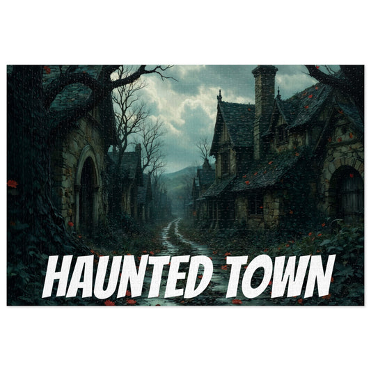 Haunted Town Jigsaw Puzzle, Spooky Village Halloween Puzzle with Tin, Dark Art Puzzle, 500-2000 Piece Gift