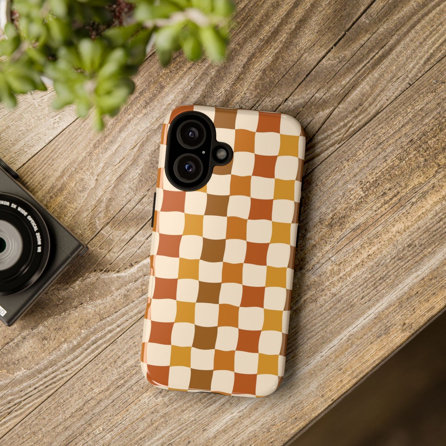 Boho Checked Phone Case, Checkerboard Design, Durable Protection, Phone Cover, Phone case For iPhone and Samsung, Trendy Phone Cover