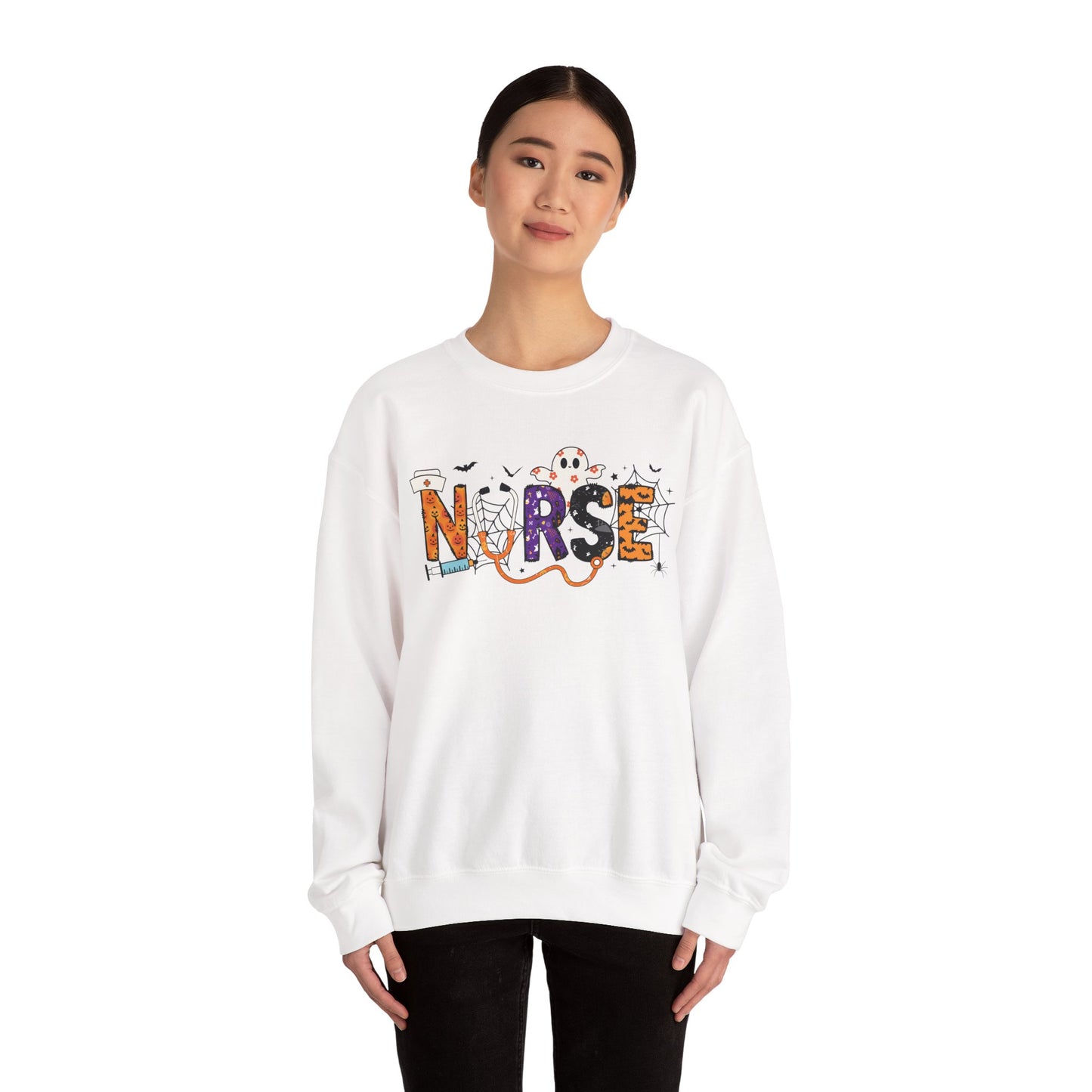 Nurse Themed Crewneck Sweatshirt - Cozy Nursing Apparel, Perfect Gift for Healthcare Workers, Halloween Style, Comfortable Unisex