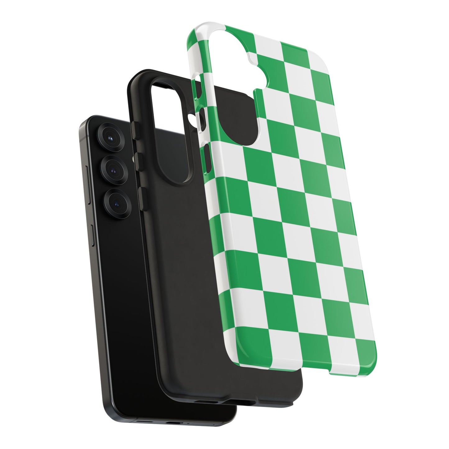 Green Checkered Phone Case, Phone Cases Samsung Galaxy S25, S25 Plus, S24, S24 Plus, S24 Ultra, S23, S22, S22 Plus, S21 Ultra, S21 FE, S20+