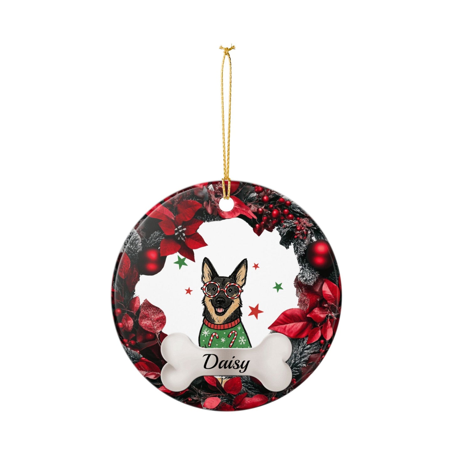 German Shepherd Ceramic Ornament , Personalized Dog Name Plate, Holiday Pet Decor, Custom Christmas Ornament for Dog Lovers, Dog Lover Gift