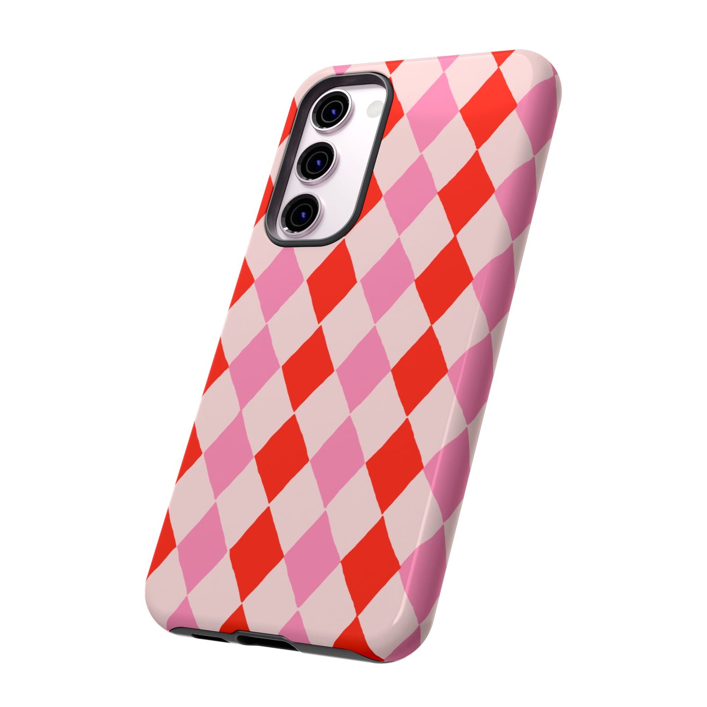 Tough Cases with Red Pink Diamonds, Retro Checkerboard iPhone Case And Samsung Case, Slim Fit Phone Case, Stylish Gift