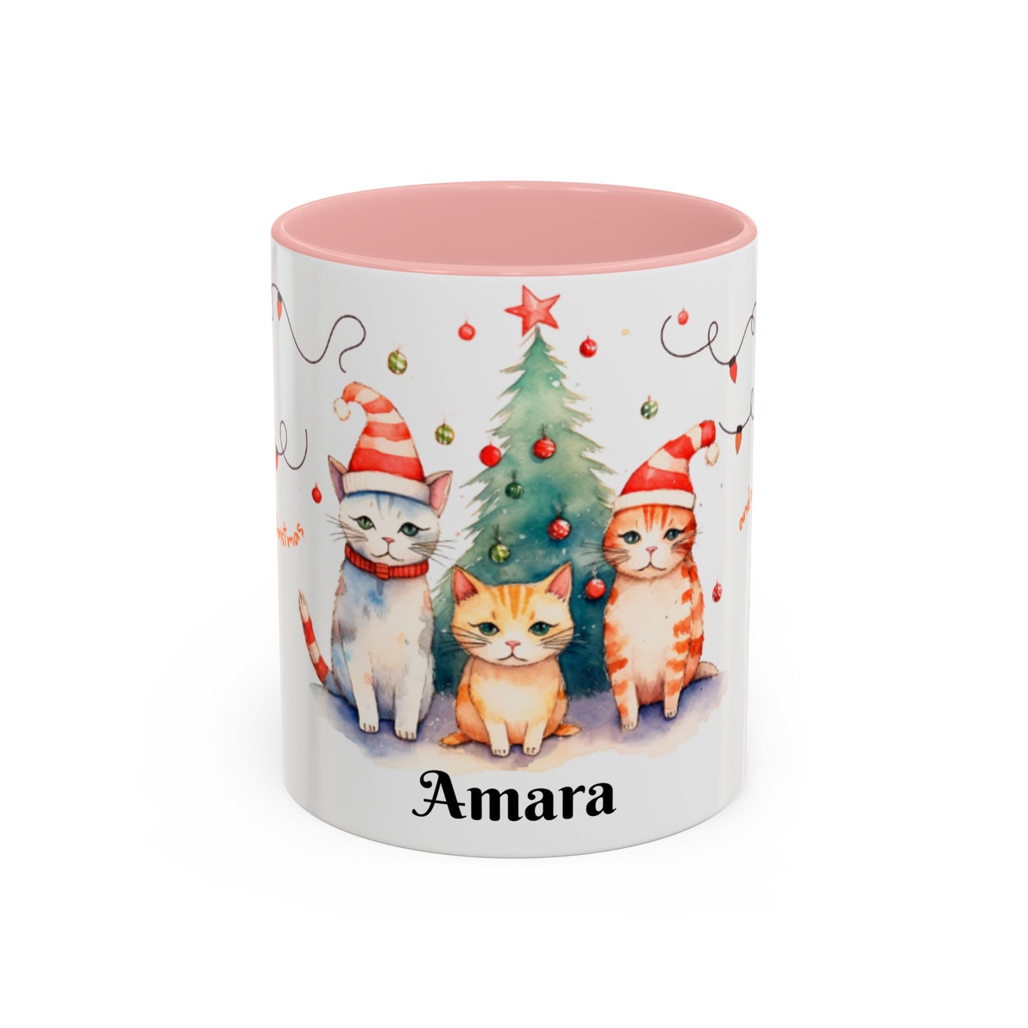 Personalized Festive Cat Accent Coffee Mug, Holiday, Christmas, Unique Gift, Home Decor, Cute Cat Lovers, Christmas Day Gift