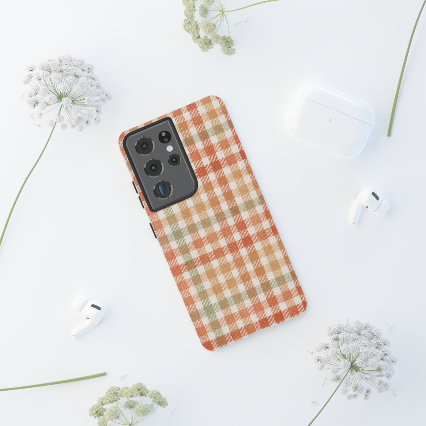 Boho Checkered Phone Case | Neutral Aesthetic Plaid Case | Retro Minimalist Check Design | iPhone Cover | Samsung Cover
