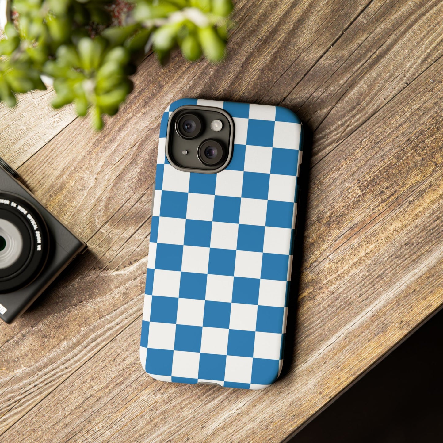 Checkered Phone Case, iPhone 17 Pro, 17, 16, 15, 14, 13, 12, 11, X, XR, XS MAX, Smartphone Cover, Blue and White Mobile Protector