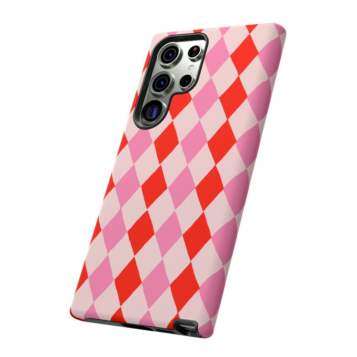 Tough Cases with Red Pink Diamonds, Retro Checkerboard iPhone Case And Samsung Case, Slim Fit Phone Case, Stylish Gift