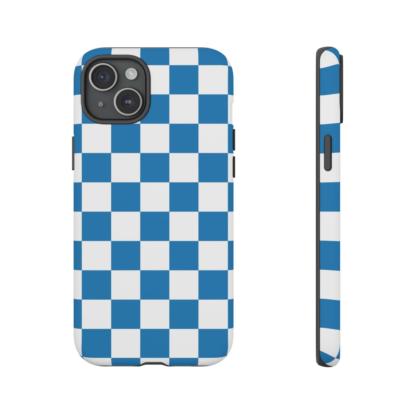 Checkered Phone Case, iPhone 17 Pro, 17, 16, 15, 14, 13, 12, 11, X, XR, XS MAX, Smartphone Cover, Blue and White Mobile Protector