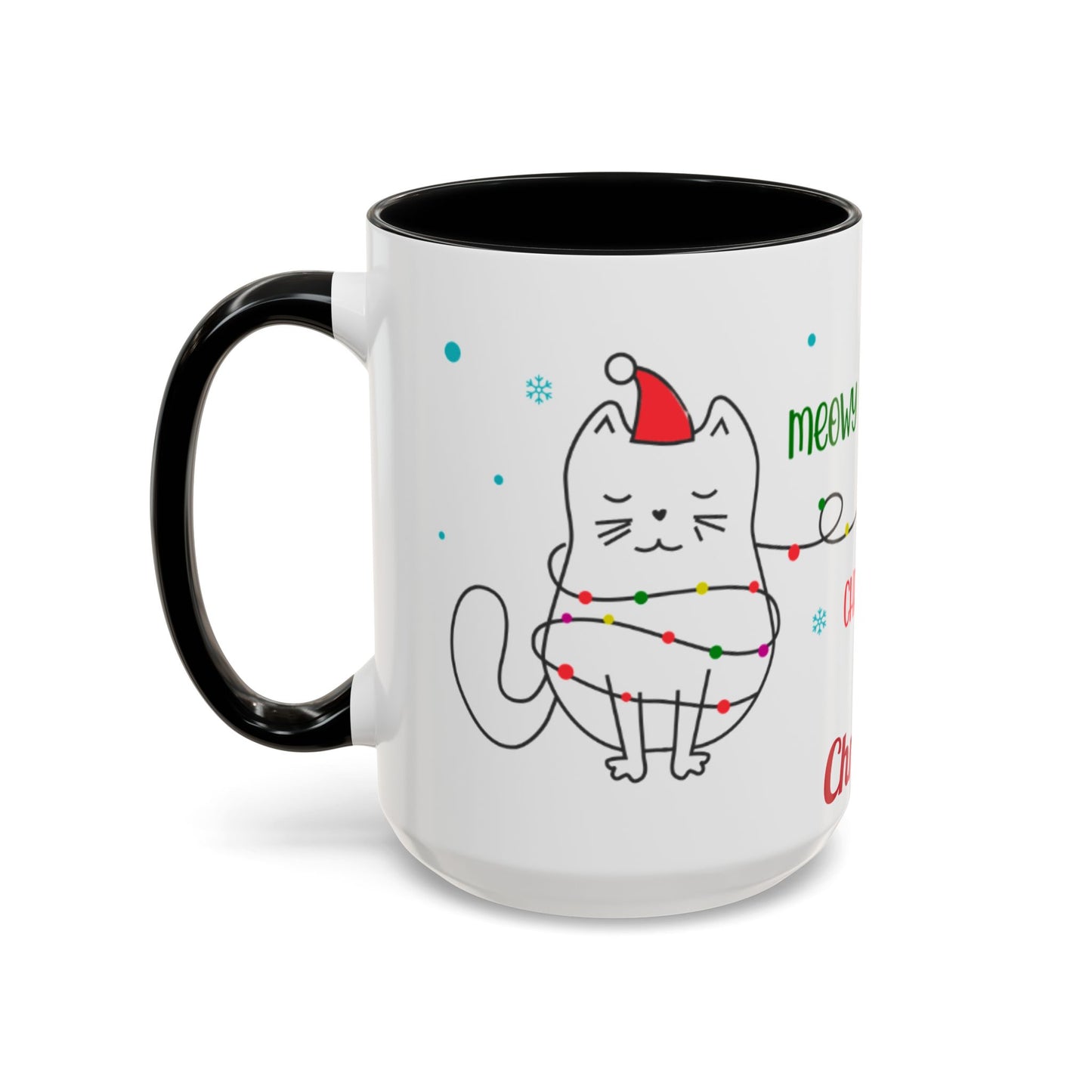 Personalized Meowy Christmas Accent Mug, Funny Holiday Coffee Cup, Cat Lover Gift, Festive Drinkware, Christmas Decor, Personalized Mug