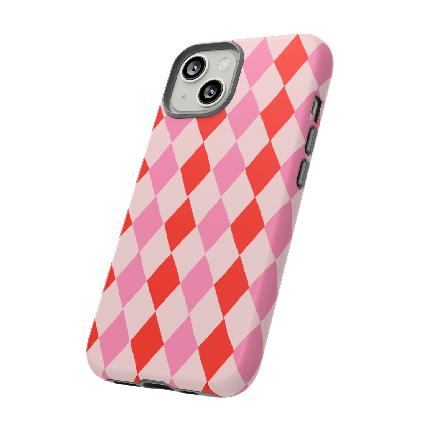 Tough Cases with Red Pink Diamonds, Retro Checkerboard iPhone Case And Samsung Case, Slim Fit Phone Case, Stylish Gift