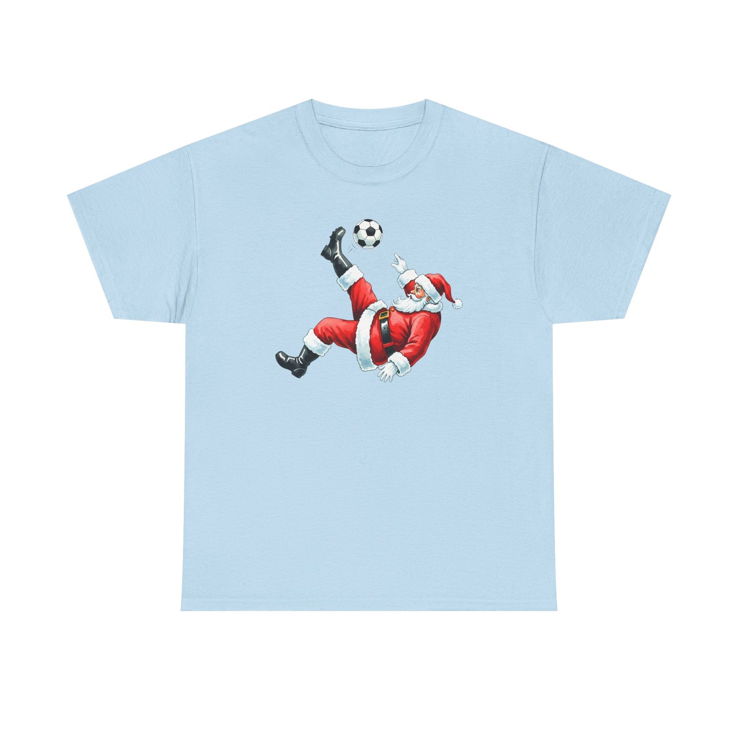 Santa Soccer Heavy Cotton Tee, Fun Holiday Shirt, Christmas Party, Gift for Him/Her, Festive Clothing, Casual Wear, Gift for her