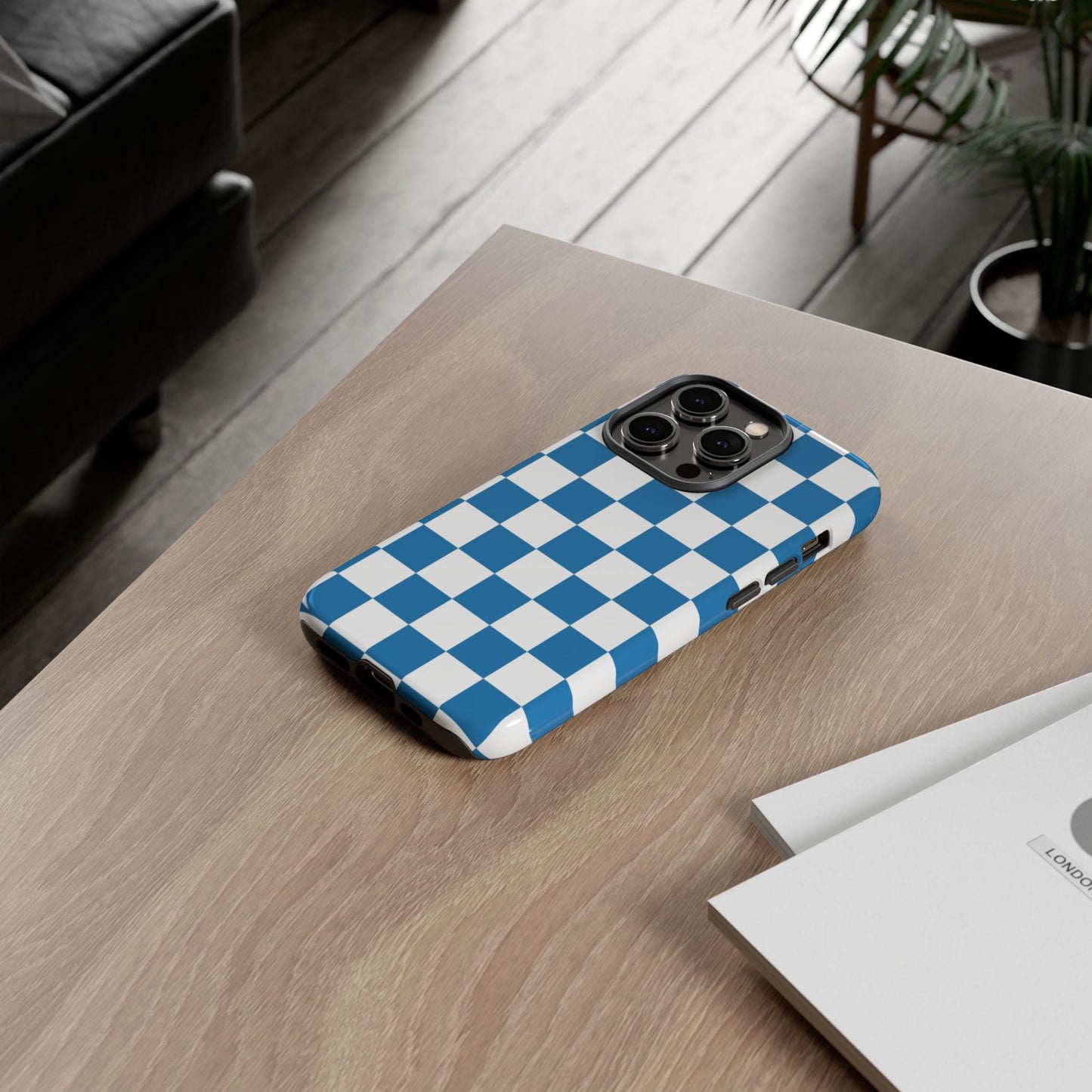 Checkered Phone Case, iPhone 17 Pro, 17, 16, 15, 14, 13, 12, 11, X, XR, XS MAX, Smartphone Cover, Blue and White Mobile Protector