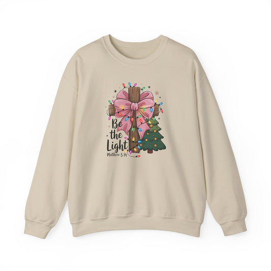 Be the Light Sweatshirt Christian Christmas Sweater | Matthew 5:14 Bible Verse Shirt | Pink Holiday Sweatshirt | Faith Christmas Gift