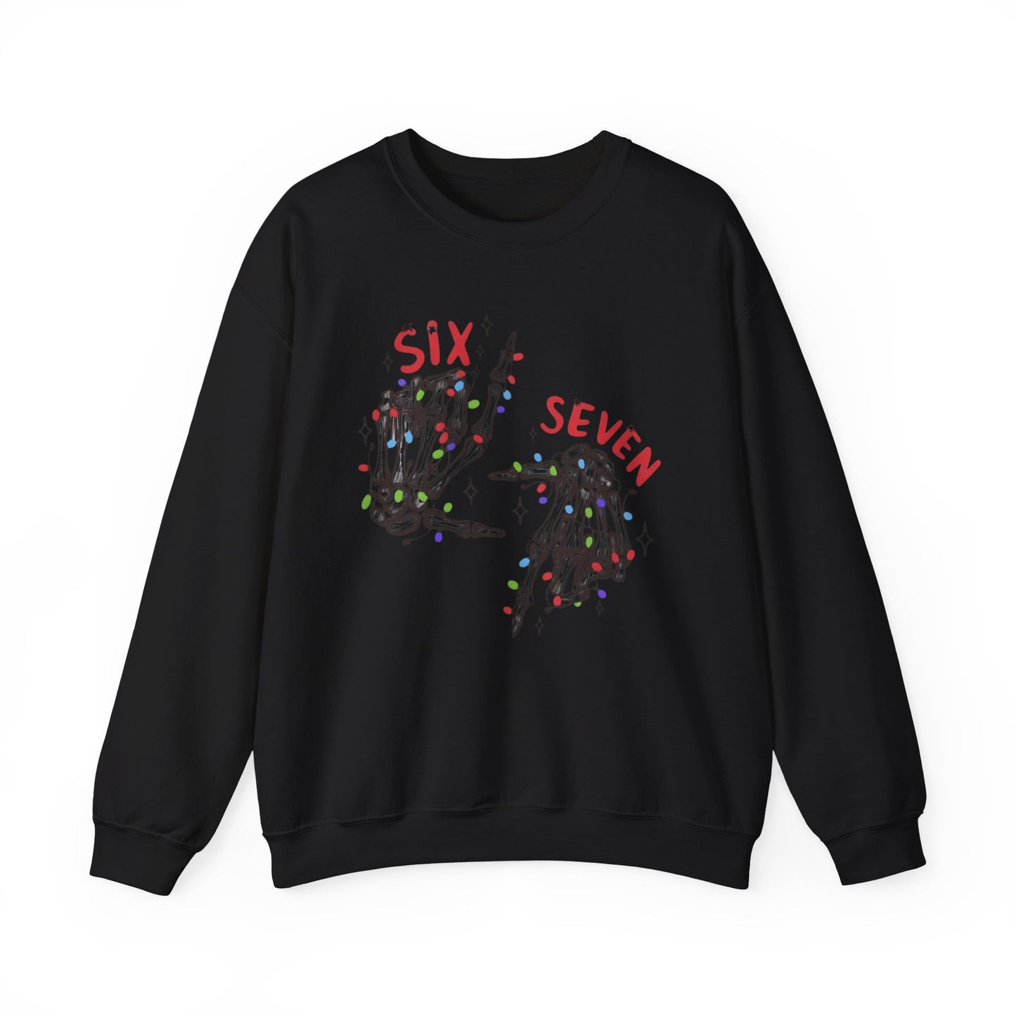 Six Seven Skeleton Hands Sweatshirt Funny Halloween Christmas Crewneck for Men & Women  Cozy Skeleton Hand Lights Pullover, Gift for Friends