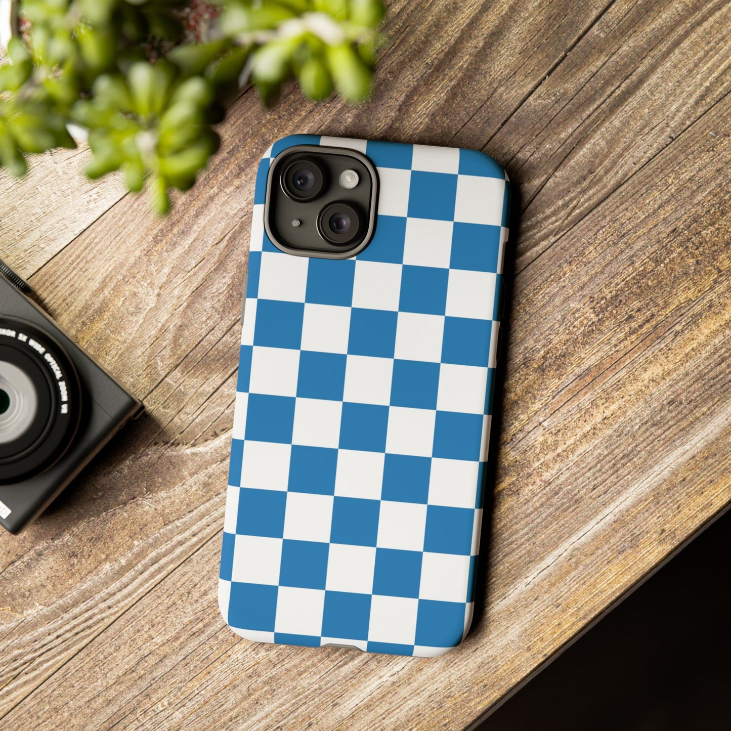 Checkered Phone Case, iPhone 17 Pro, 17, 16, 15, 14, 13, 12, 11, X, XR, XS MAX, Smartphone Cover, Blue and White Mobile Protector