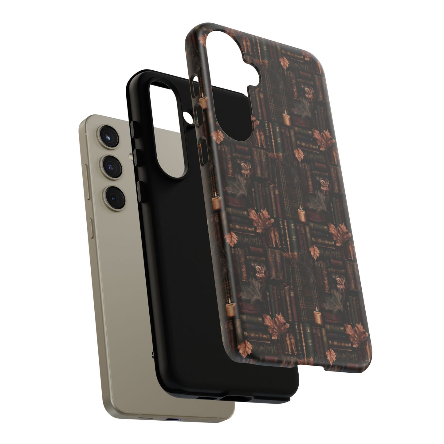 Gothic Phone Case Dark Academia Literary iPhone Samsung Cover with Books & Flowers, Phone case