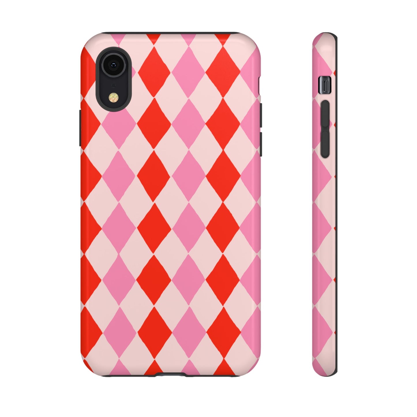 Tough Cases with Red Pink Diamonds, Retro Checkerboard iPhone Case And Samsung Case, Slim Fit Phone Case, Stylish Gift