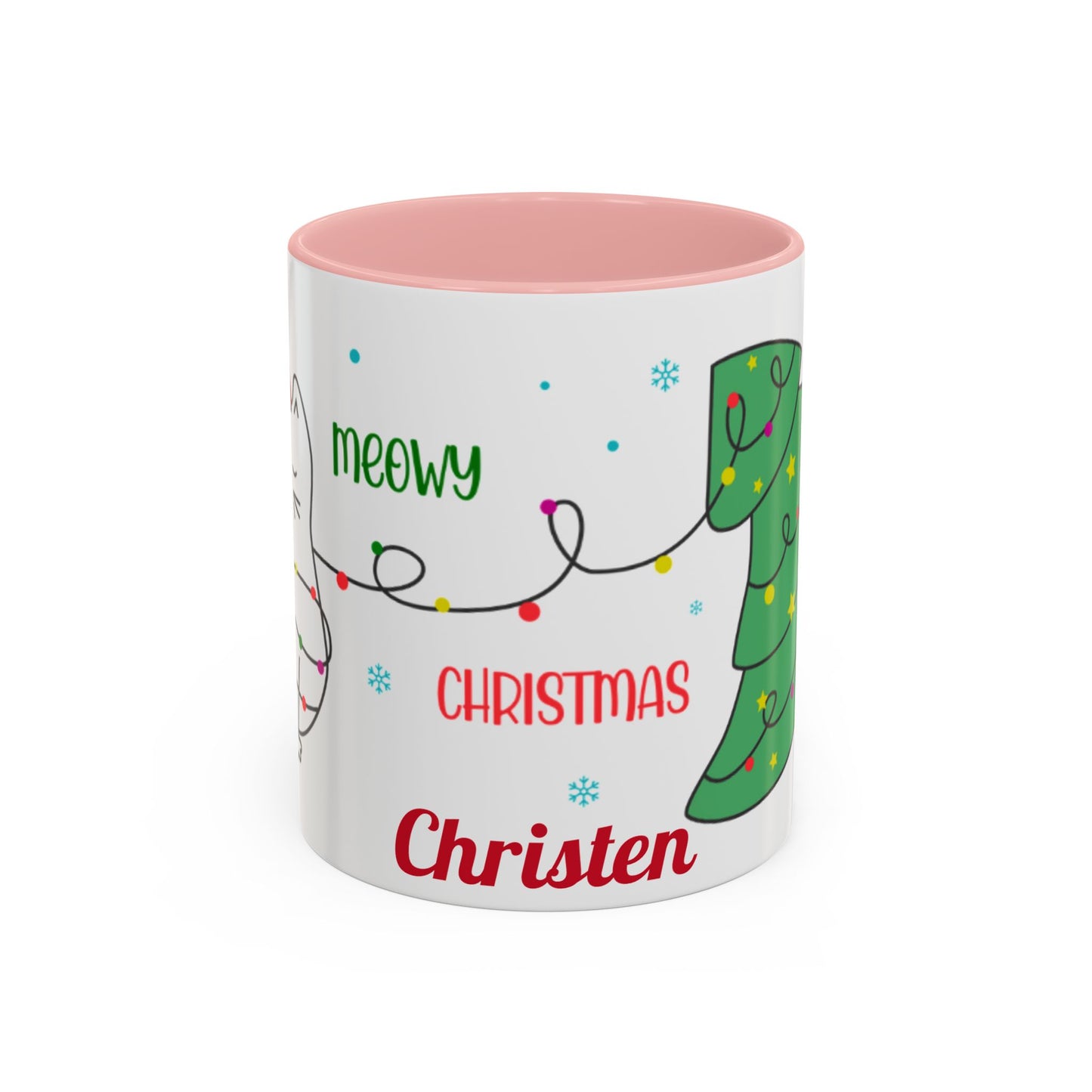 Personalized Meowy Christmas Accent Mug, Funny Holiday Coffee Cup, Cat Lover Gift, Festive Drinkware, Christmas Decor, Personalized Mug