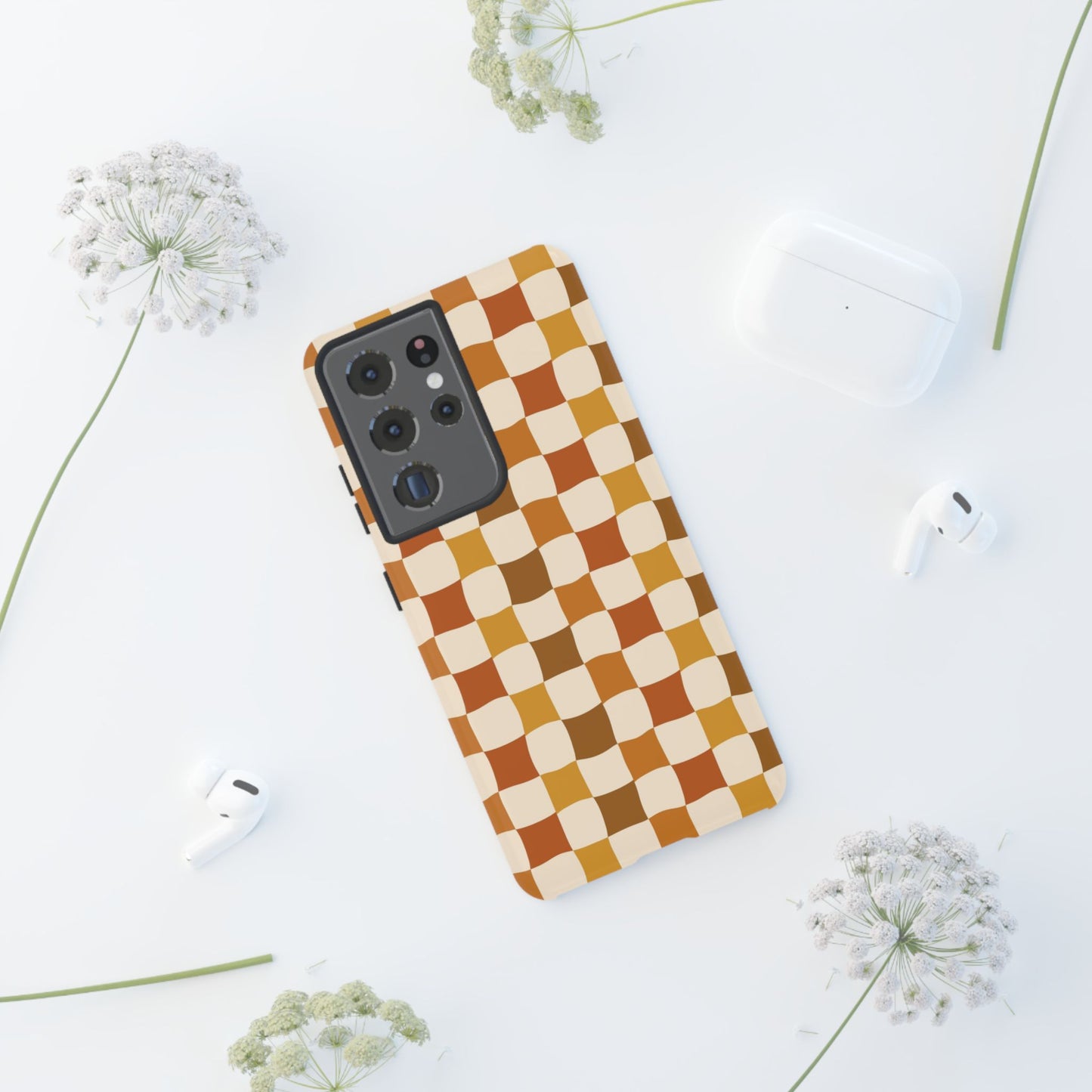 Boho Checked Phone Case, Checkerboard Design, Durable Protection, Phone Cover, Phone case For iPhone and Samsung, Trendy Phone Cover