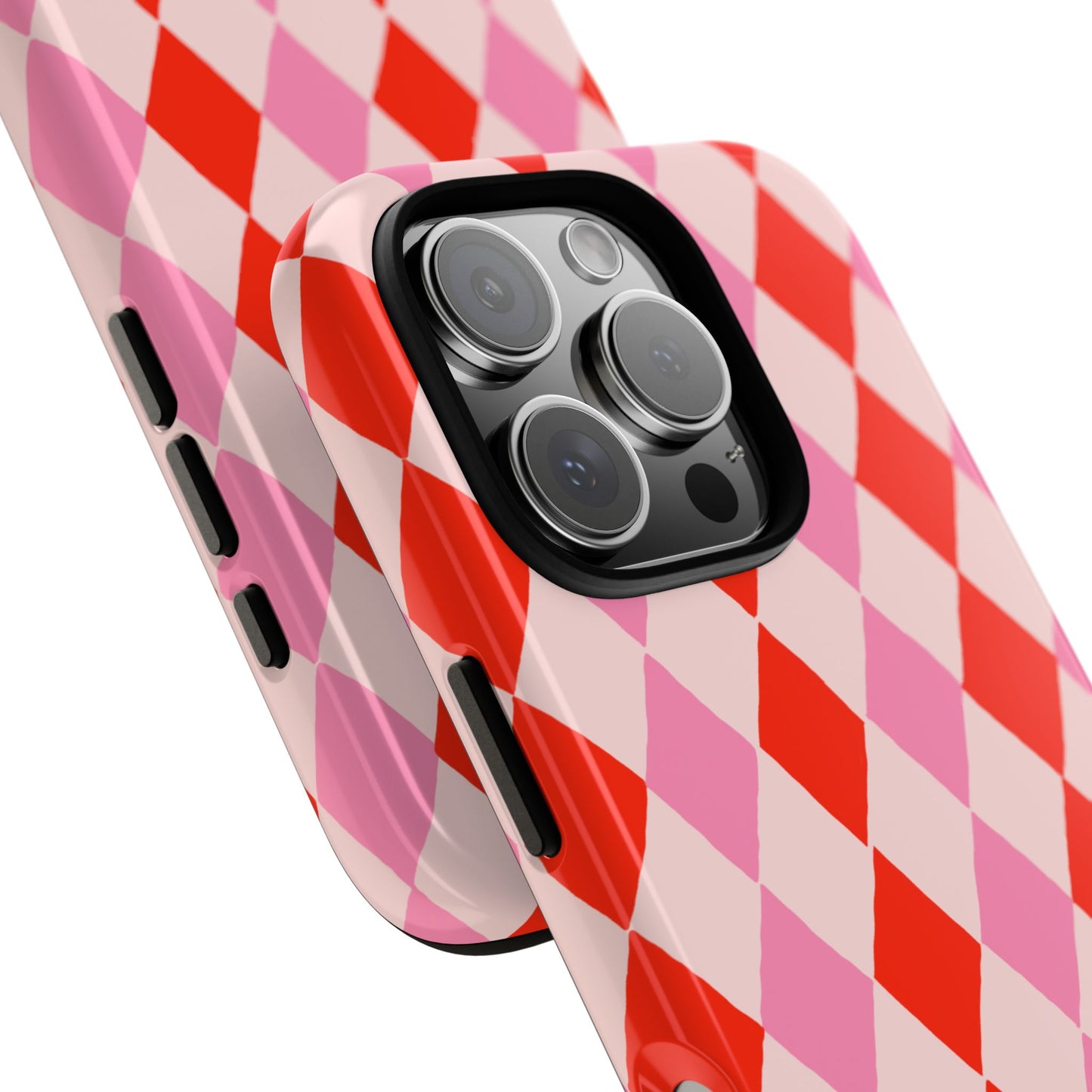 Tough Cases with Red Pink Diamonds, Retro Checkerboard iPhone Case And Samsung Case, Slim Fit Phone Case, Stylish Gift