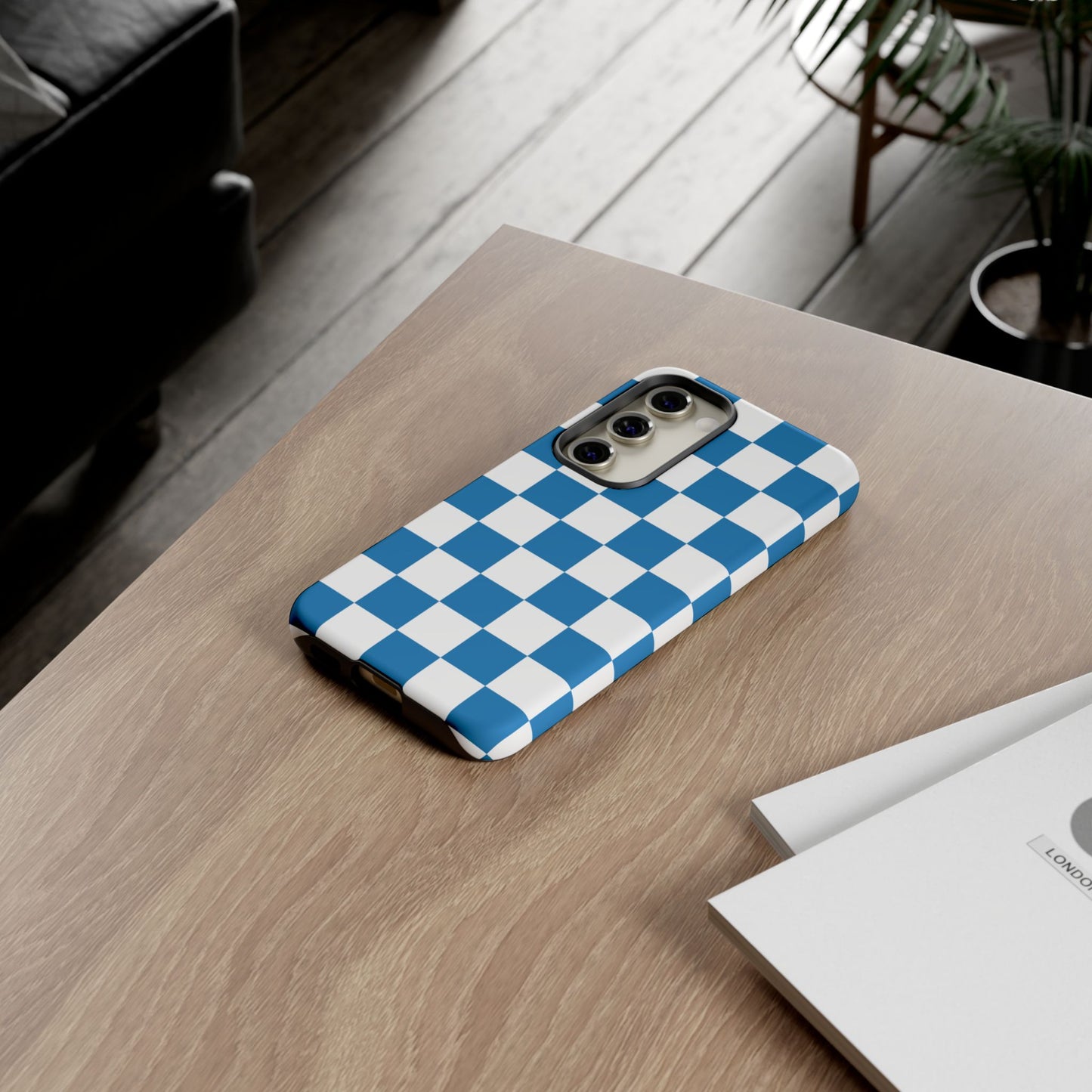 Blue Checkerboard Phone Case, Samsung Galaxy S25, S25 Plus, S24, S24 Plus, S24 Ultra, S23, S22, S22 Plus, S21 Ultra, S21 FE, S20+