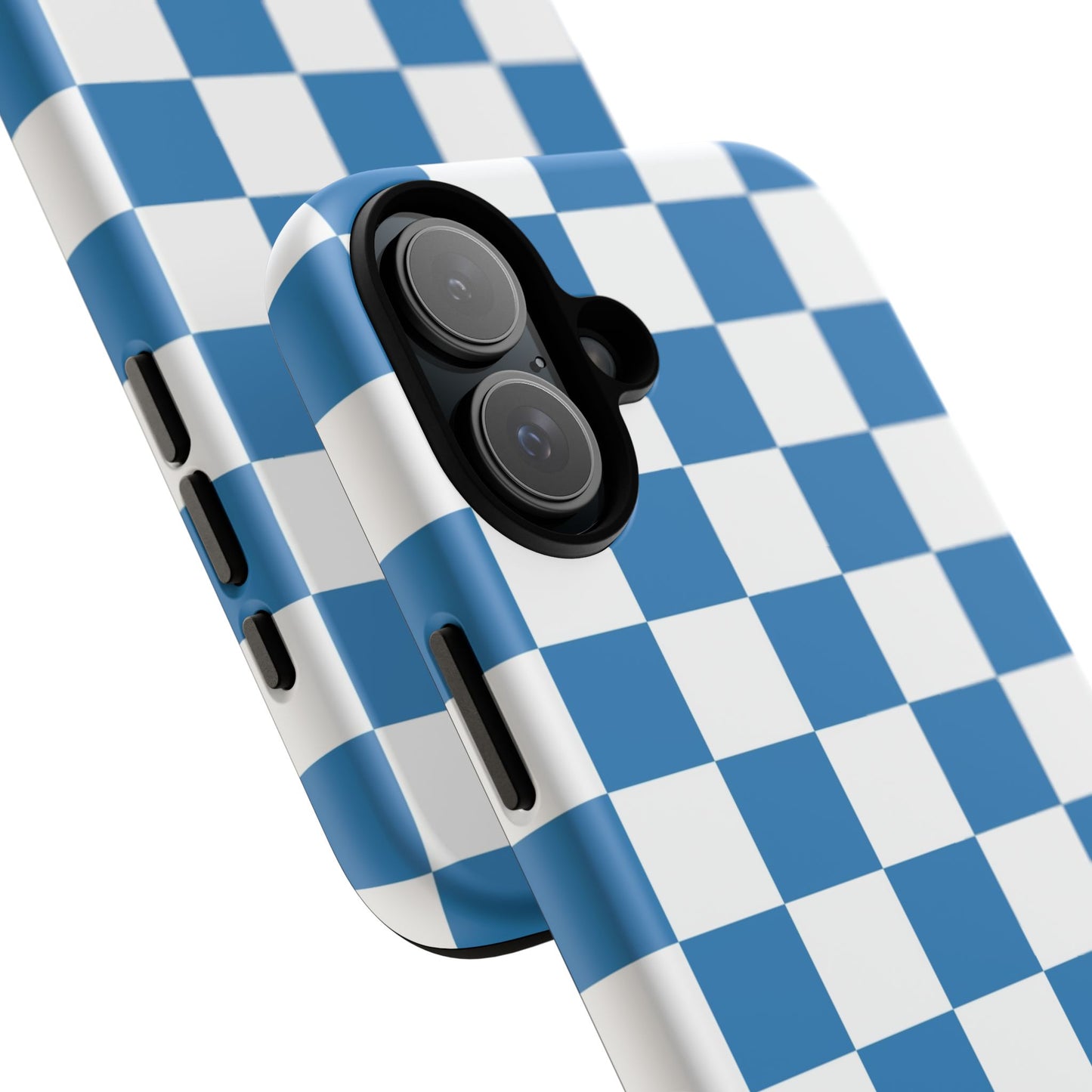 Checkered Phone Case, iPhone 17 Pro, 17, 16, 15, 14, 13, 12, 11, X, XR, XS MAX, Smartphone Cover, Blue and White Mobile Protector