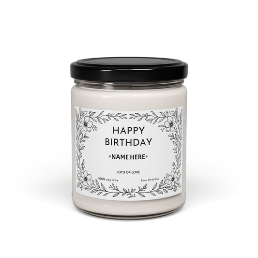 Personalized Birthday Scented Soy Candle, Gift for Her, Candle Gift with Name for Her Friend Sister Mum Nanny Add Your Custom Text