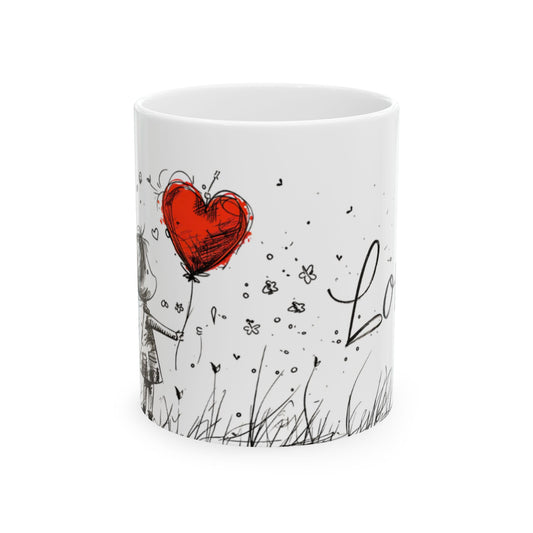 Whimsical Love Ceramic Mug, Cute Gift for Romance, Housewarming, Cozy Coffee Cups,, Perfect for Valentine's Day, Gift for her