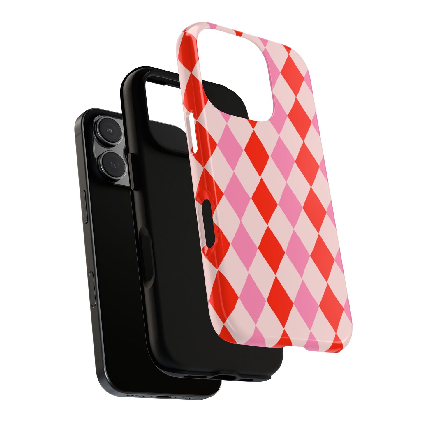 Tough Cases with Red Pink Diamonds, Retro Checkerboard iPhone Case And Samsung Case, Slim Fit Phone Case, Stylish Gift