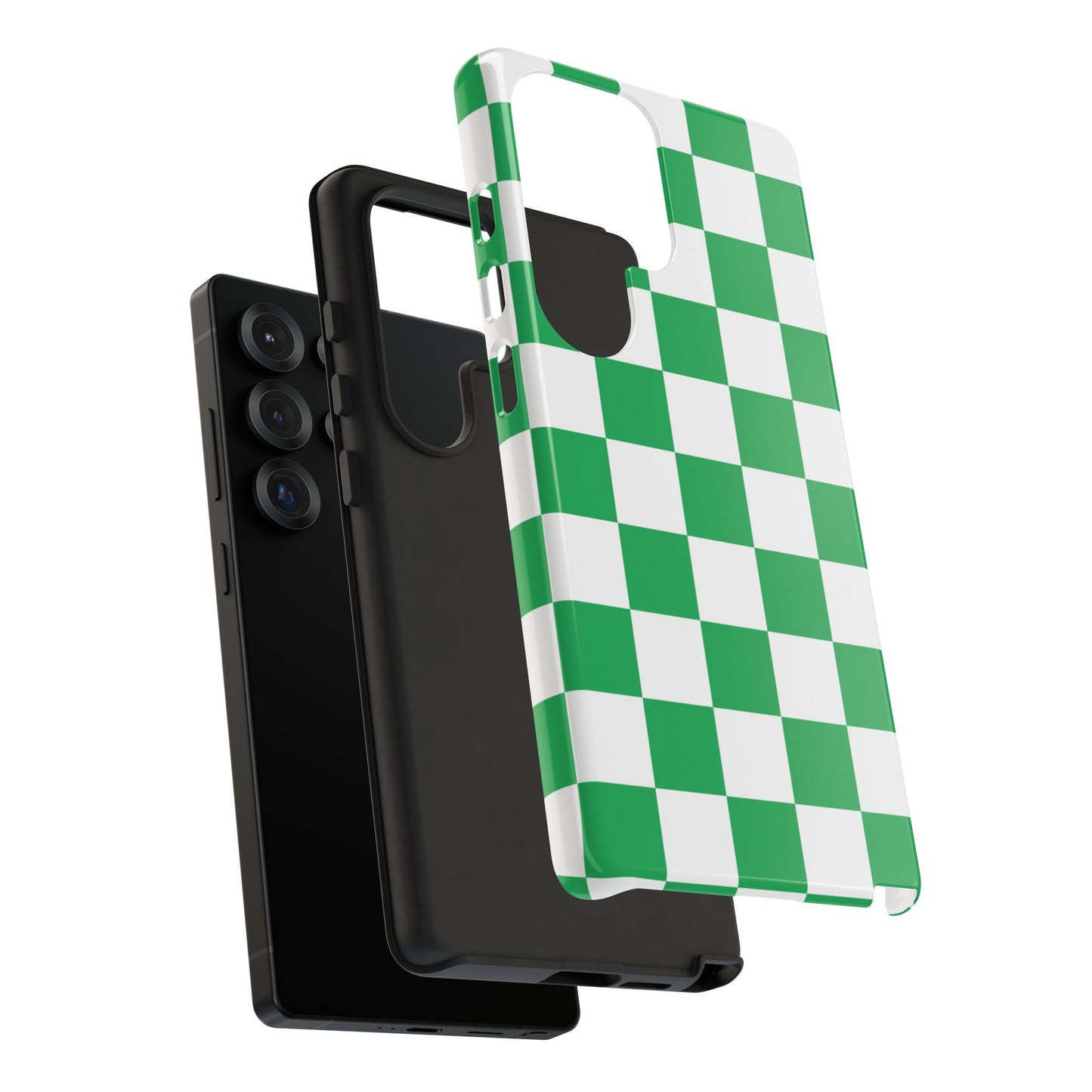 Green Checkered Phone Case, Phone Cases Samsung Galaxy S25, S25 Plus, S24, S24 Plus, S24 Ultra, S23, S22, S22 Plus, S21 Ultra, S21 FE, S20+