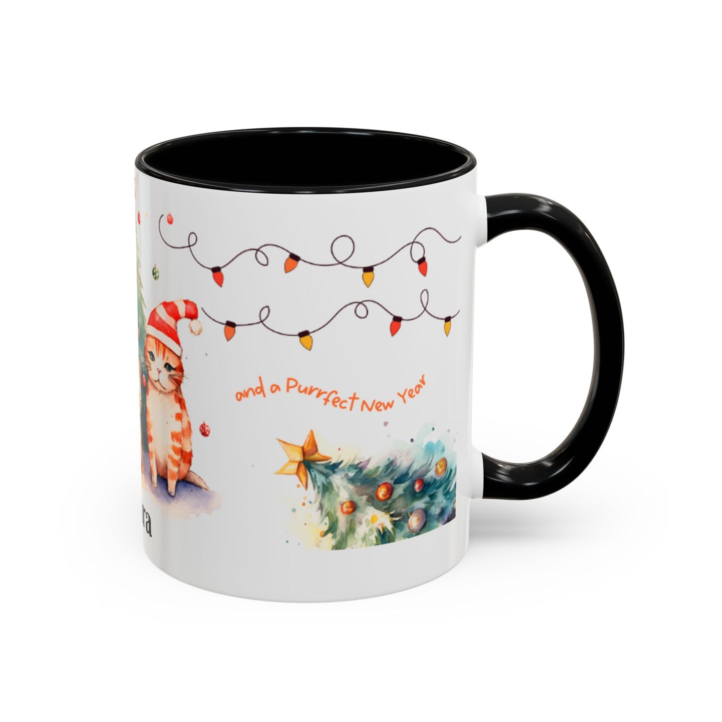 Personalized Festive Cat Accent Coffee Mug, Holiday, Christmas, Unique Gift, Home Decor, Cute Cat Lovers, Christmas Day Gift