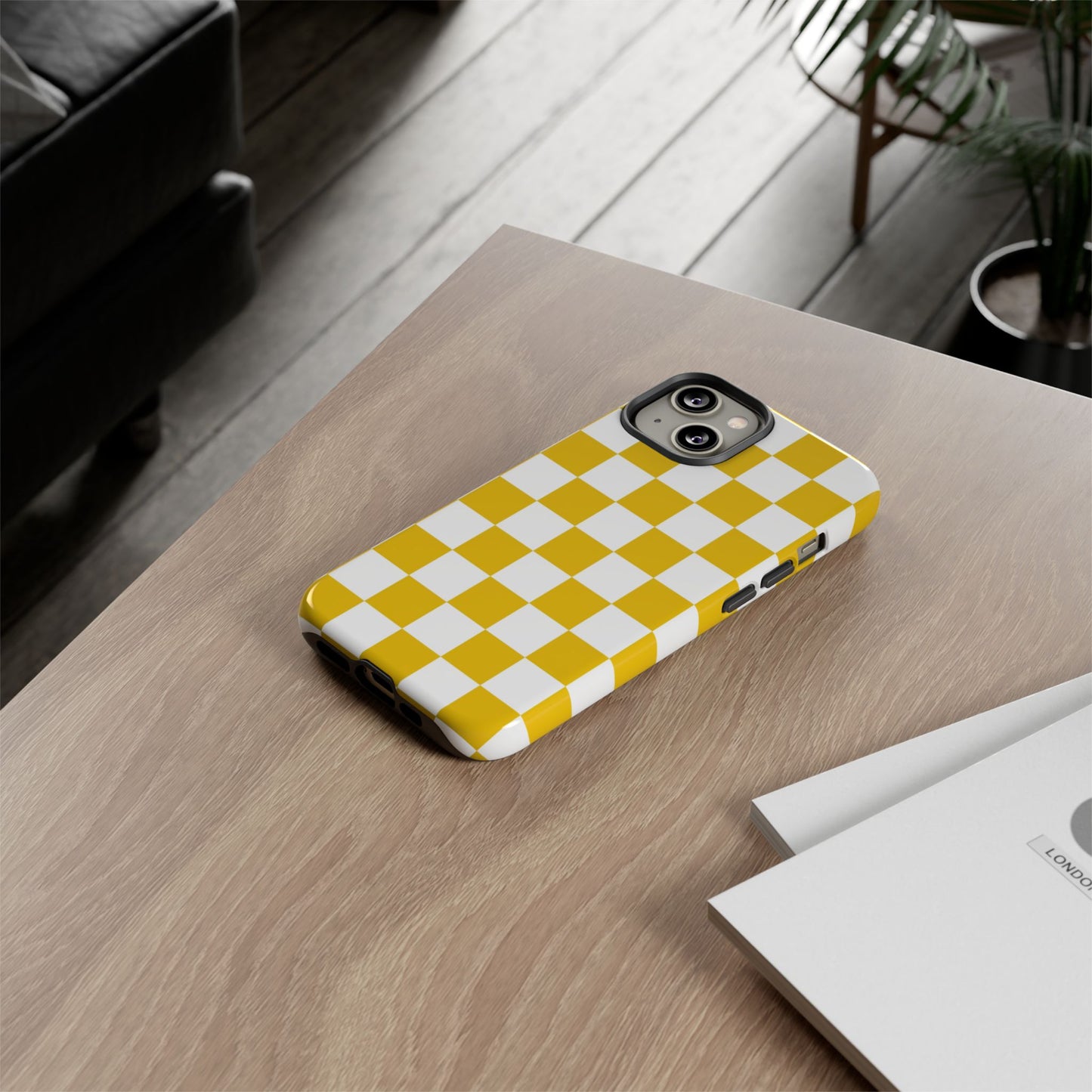 Yellow Checkered Phone Case - iPhone 17 Pro, 17, 16, 15, 14, 13, 12, 11, X, XR, XS MAX, Gift for Friends