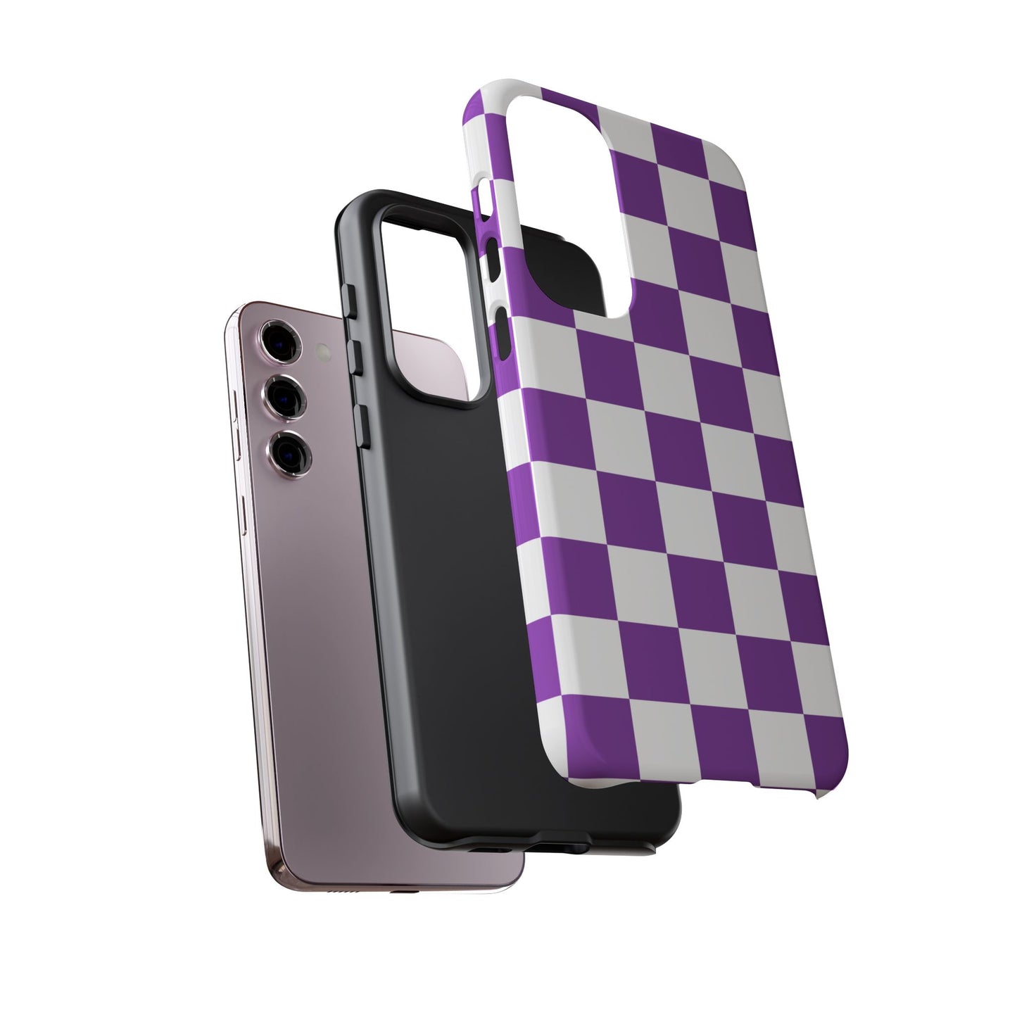 Purple Checkered Phone Case, Samsung Galaxy S25, S25 Plus, S24, S24 Plus, S24 Ultra, S23, S22, S22 Plus, S21 Ultra, S21 FE, S20+