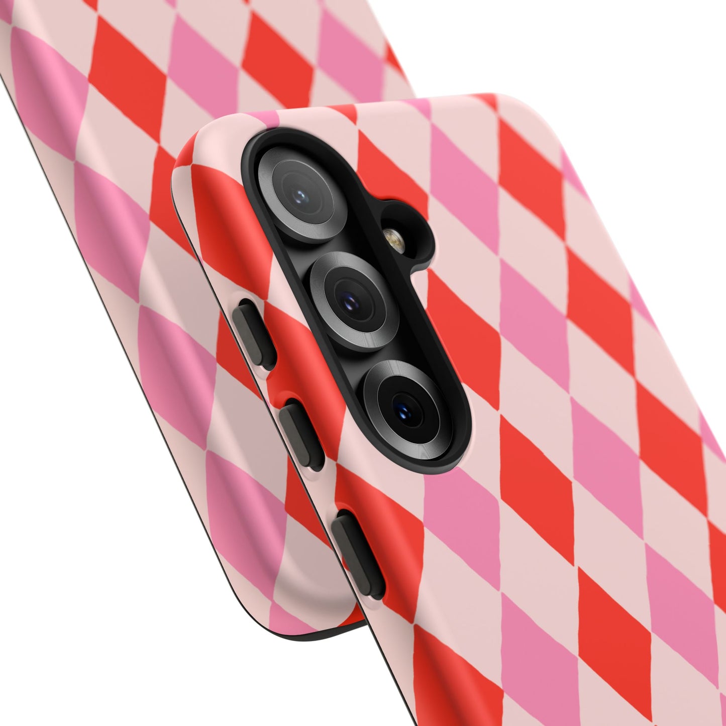 Tough Cases with Red Pink Diamonds, Retro Checkerboard iPhone Case And Samsung Case, Slim Fit Phone Case, Stylish Gift