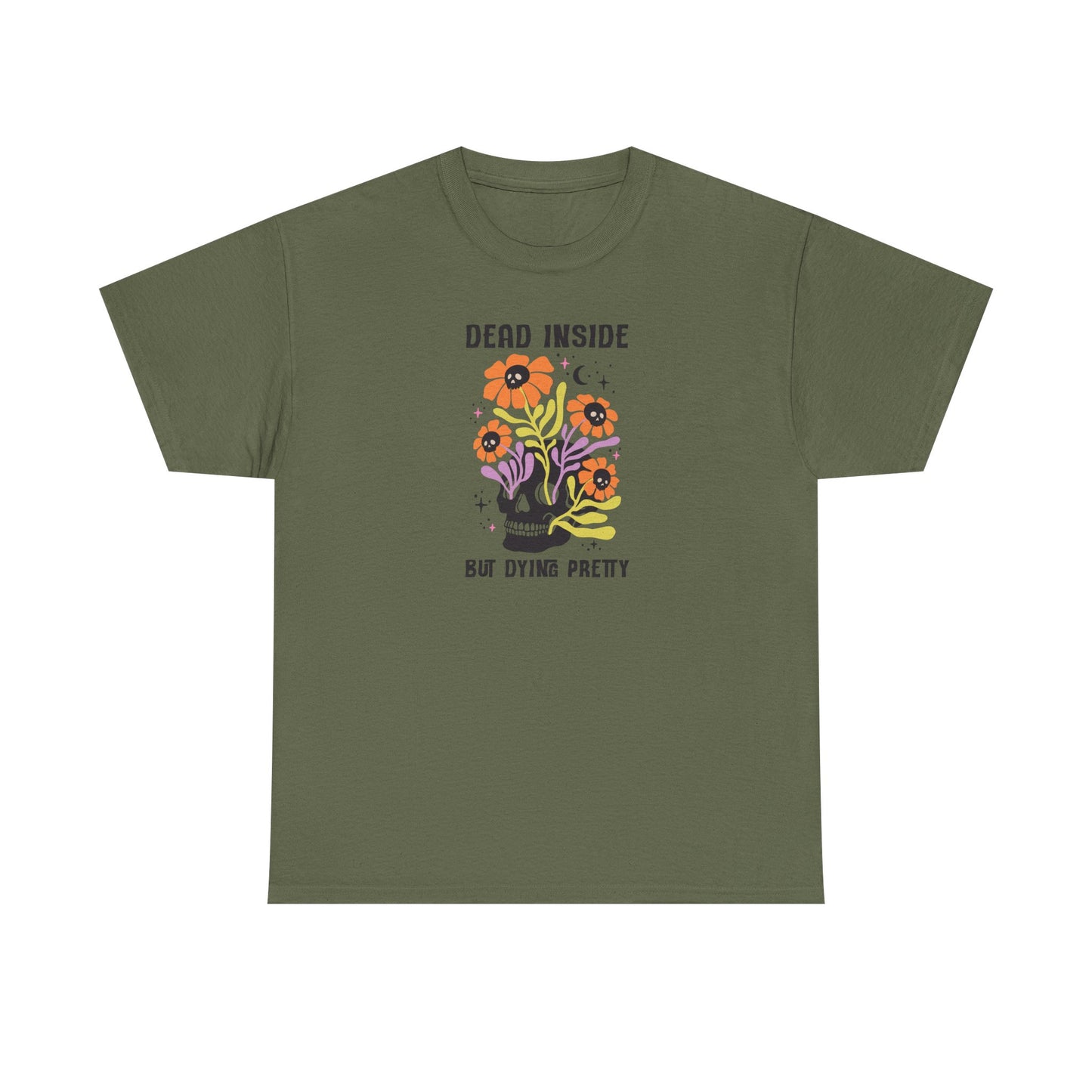 Skull Graphic Tee, Quirky Heavy Cotton T-Shirt, Dead Inside but Dying Pretty, Unisex Casual Wear, 90s Aesthetic, Gift for Friends
