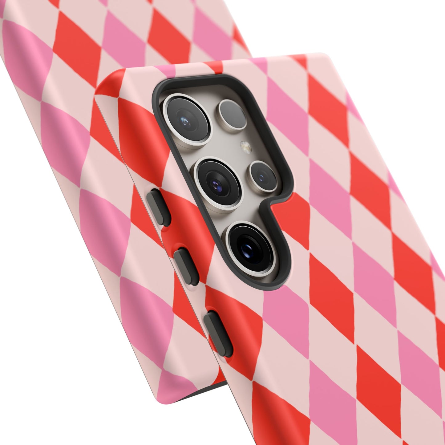 Tough Cases with Red Pink Diamonds, Retro Checkerboard iPhone Case And Samsung Case, Slim Fit Phone Case, Stylish Gift