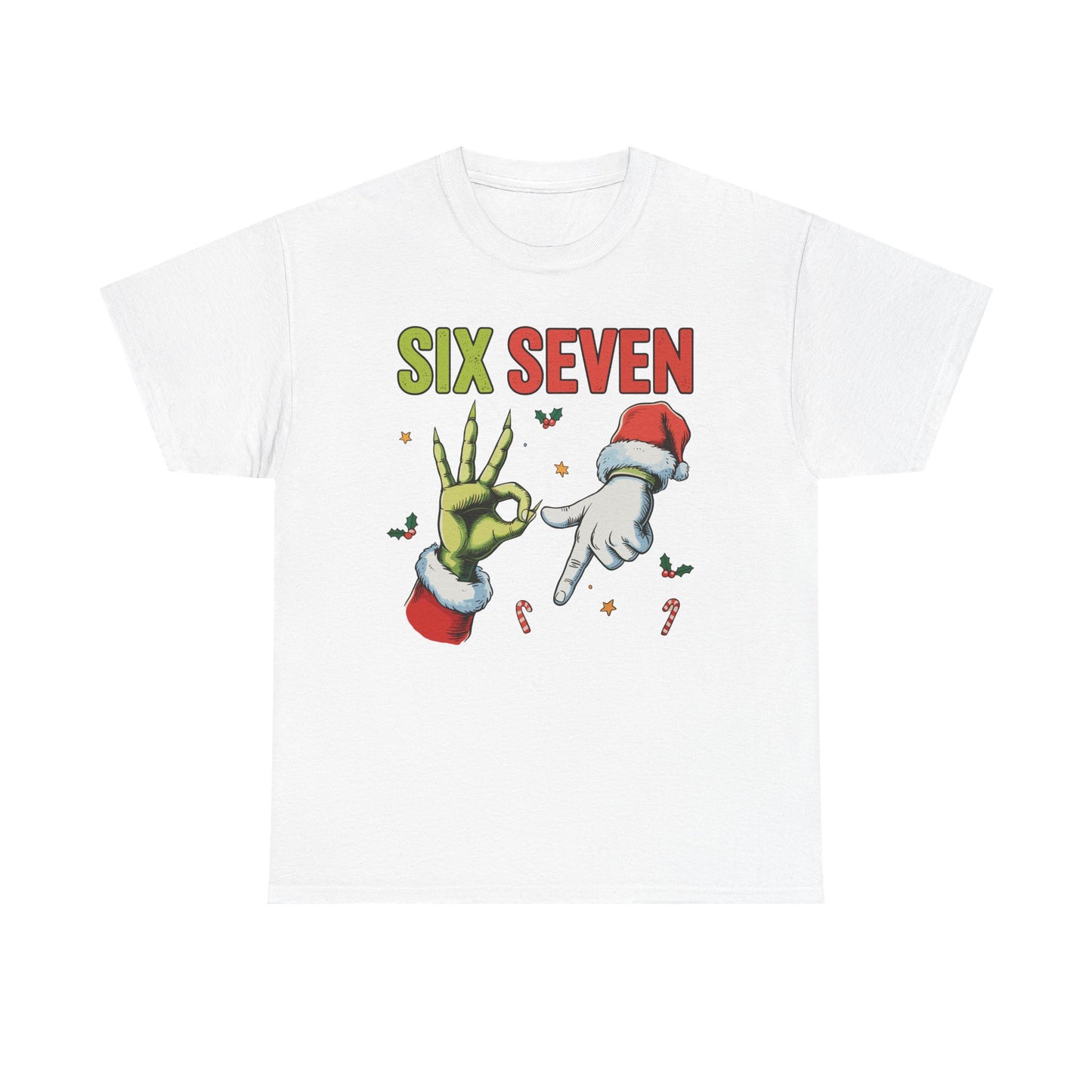 Funny "Six Seven" Christmas Shirt  Grinch Hand & Santa Hand Graphic Tee | Holiday Humor T-Shirt | Unisex Christmas Gift for Men Women