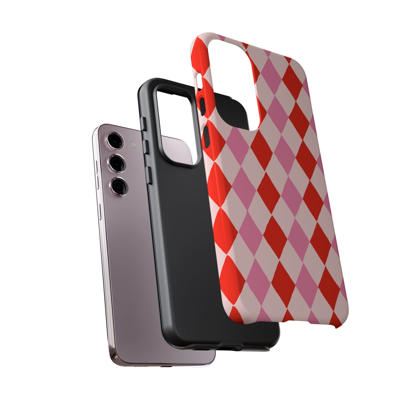 Tough Cases with Red Pink Diamonds, Retro Checkerboard iPhone Case And Samsung Case, Slim Fit Phone Case, Stylish Gift