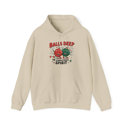Funny Christmas Hoodie, Ball Deep In Christmas Spirit, Holiday Sweatshirt Hoodie, Unisex Hooded Sweatshirt, Gift for Him, Winter Fashion