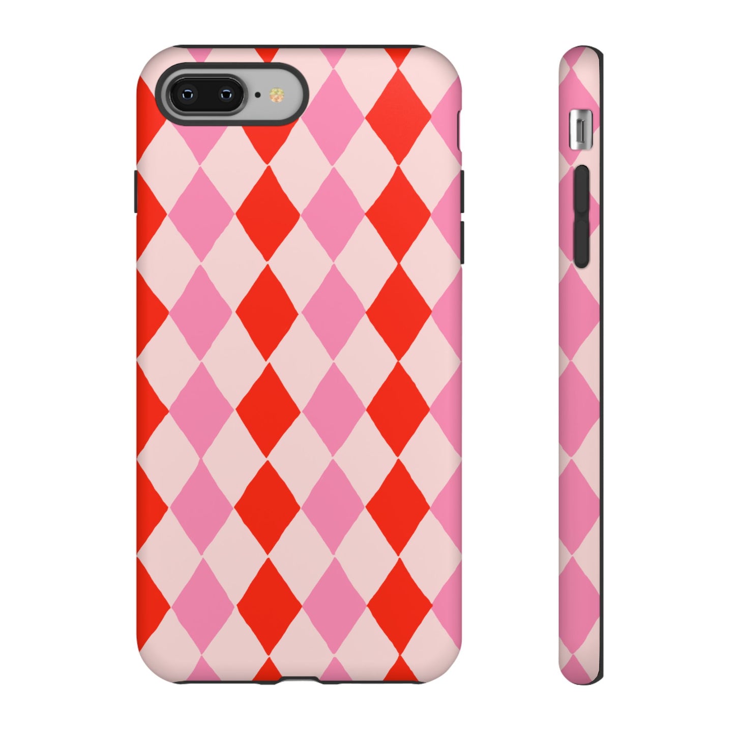 Tough Cases with Red Pink Diamonds, Retro Checkerboard iPhone Case And Samsung Case, Slim Fit Phone Case, Stylish Gift