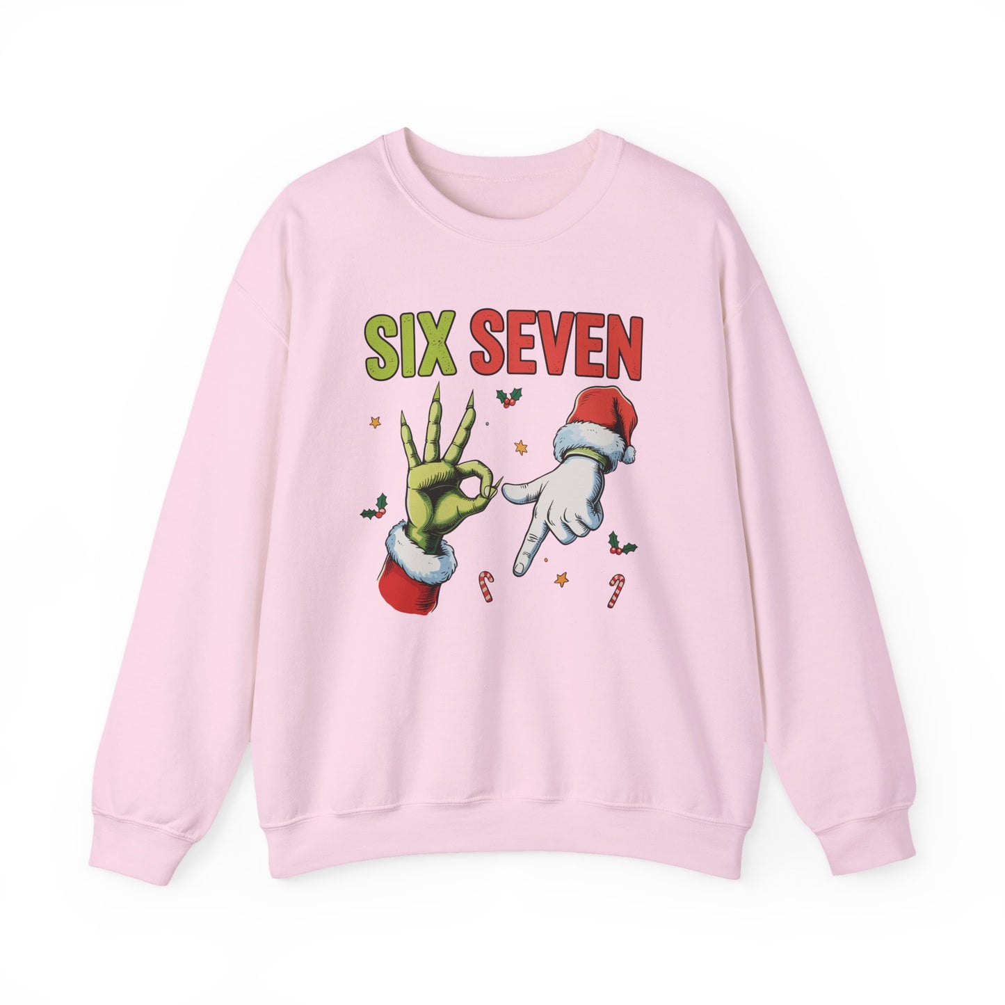Funny Six Seven Christmas Sweatshirt | Santa Hands Holiday Crewneck | Cozy Pink Christmas Sweater for Men Women | Festive Holiday Gift