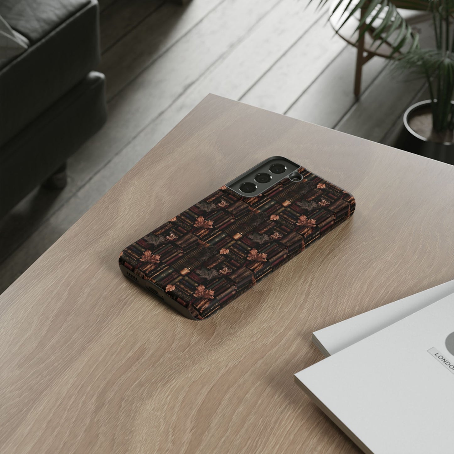 Gothic Phone Case Dark Academia Literary iPhone Samsung Cover with Books & Flowers, Phone case