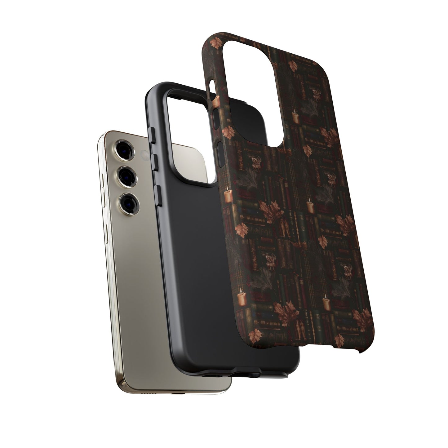 Gothic Phone Case Dark Academia Literary iPhone Samsung Cover with Books & Flowers, Phone case