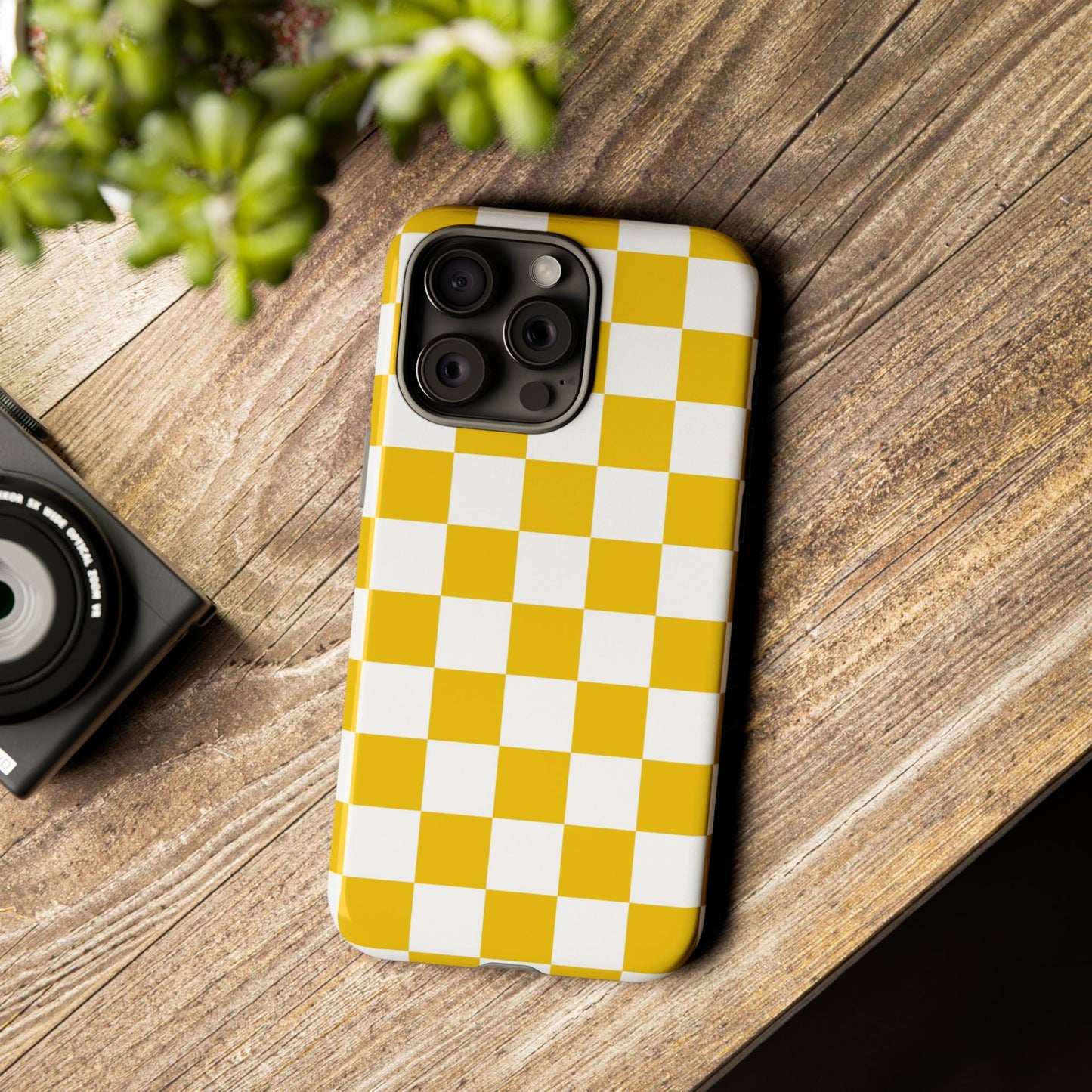 Yellow Checkered Phone Case - iPhone 17 Pro, 17, 16, 15, 14, 13, 12, 11, X, XR, XS MAX, Gift for Friends