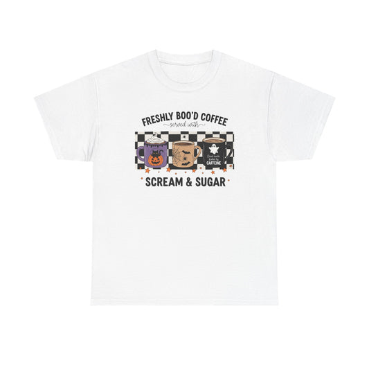 Coffee Lover Tee, Freshly Boo'd Coffee, Halloween Gift, Soft Cotton T-Shirt, Perfect for Fall Celebrations, Unique Graphic Tee