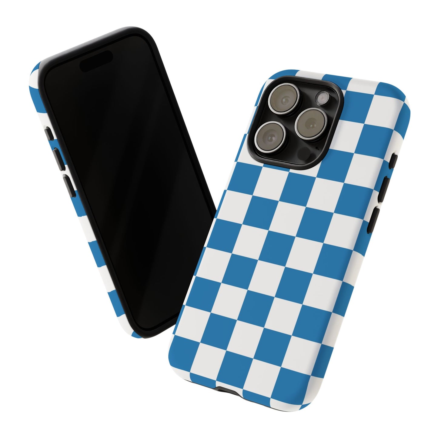 Checkered Phone Case, iPhone 17 Pro, 17, 16, 15, 14, 13, 12, 11, X, XR, XS MAX, Smartphone Cover, Blue and White Mobile Protector
