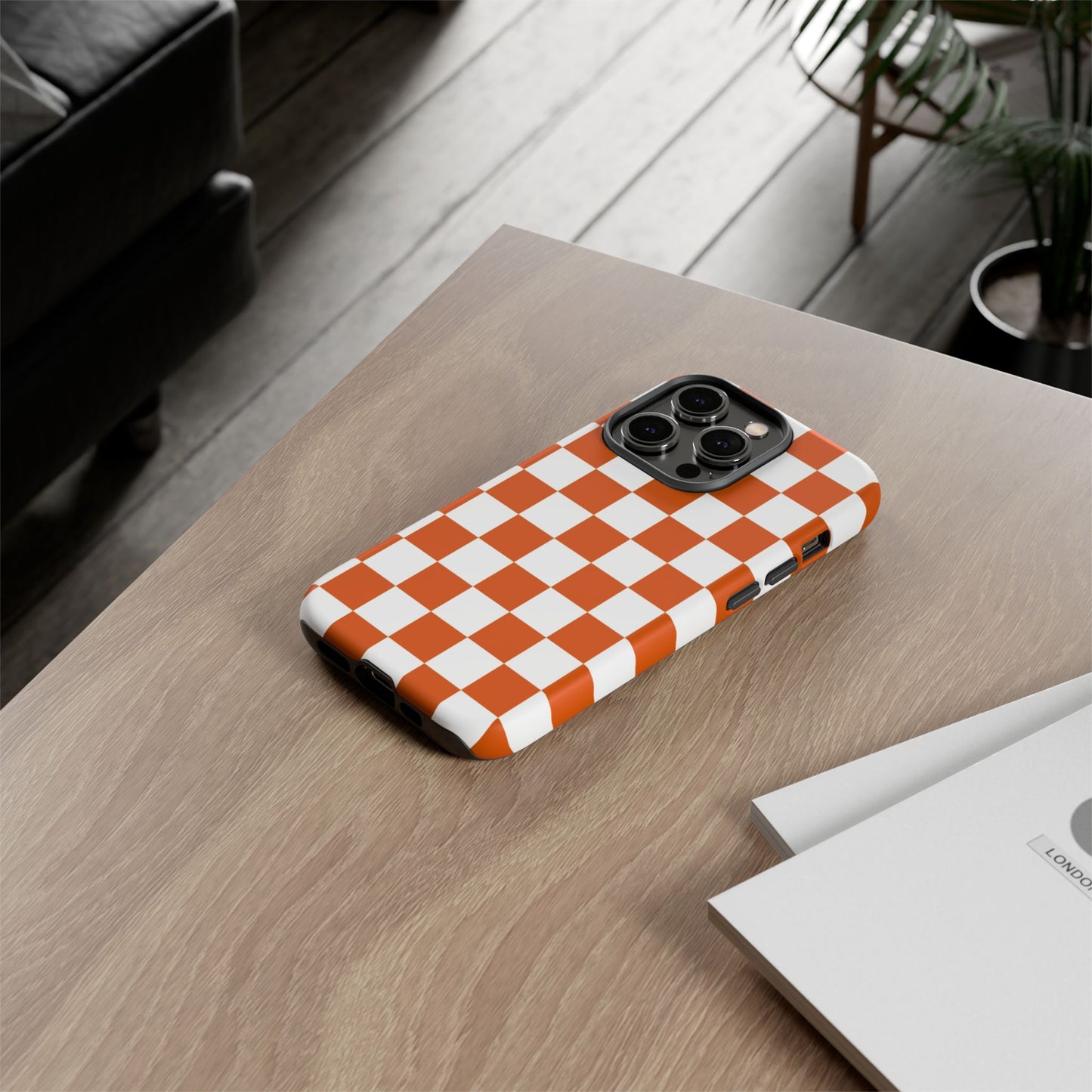 Checkered Phone Case, Checkered Phone Case - iPhone 17 16 15 14 13 12 11 Pro Max  - Trendy Black and Brown Checkerboard