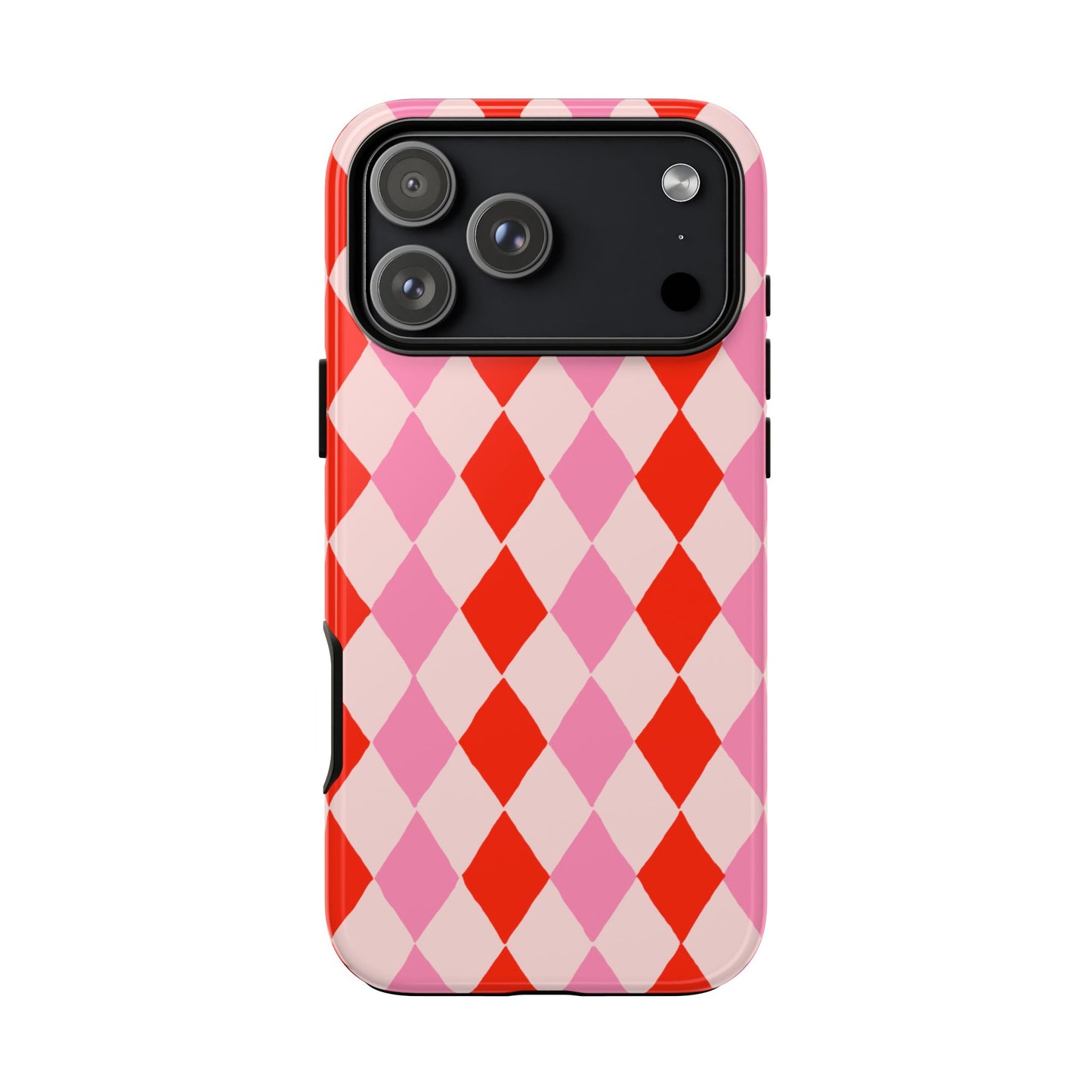 Tough Cases with Red Pink Diamonds, Retro Checkerboard iPhone Case And Samsung Case, Slim Fit Phone Case, Stylish Gift