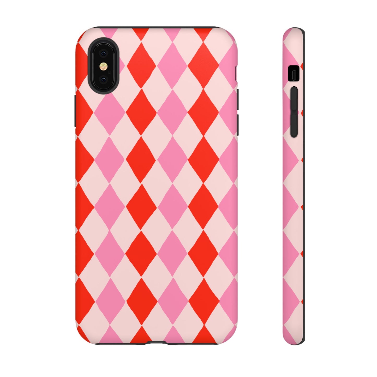Tough Cases with Red Pink Diamonds, Retro Checkerboard iPhone Case And Samsung Case, Slim Fit Phone Case, Stylish Gift